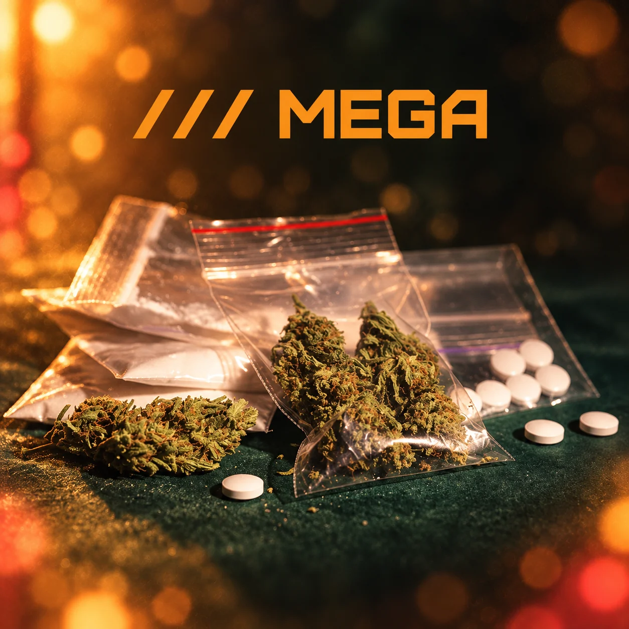 Пакеты, таблетки и растительный материал на поверхности